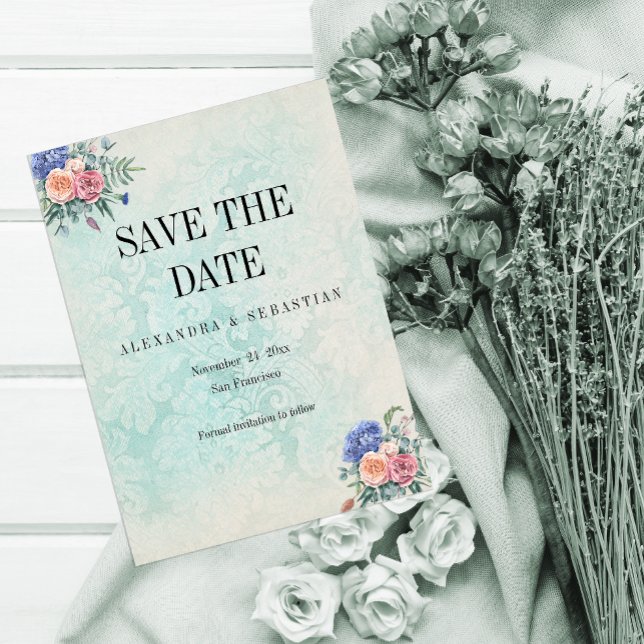 Save The Date Rustique Faded Damask et Mariage Rose (Créateur téléchargé)