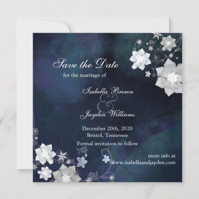 Save The Date Rustique Floral Navy Mariage d'hiver Enregistrer l (Devant)