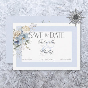 Save The Date Rustique hiver Frosty Bleu & Blanc Floral