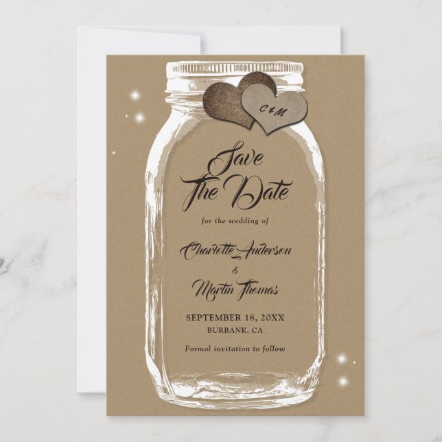 Save The Date Rustique Kraft papier Mason Jar Mariage (Devant)