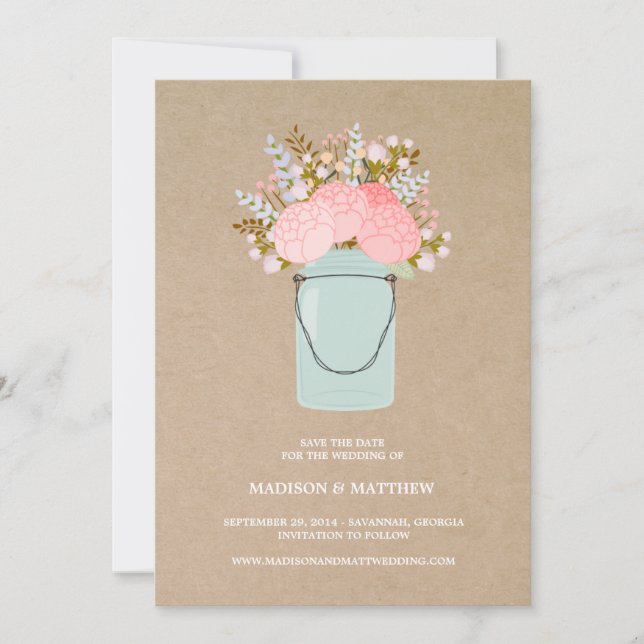 Save The Date Rustique Mason Jar 2 | Enregistrer l'annonce de da (Devant)