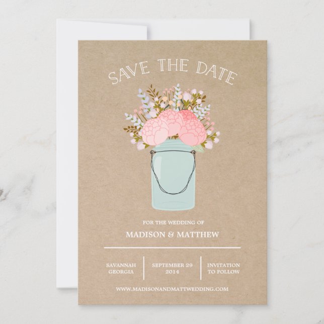Save The Date Rustique Mason Jar | Enregistrer l'annonce de date (Devant)