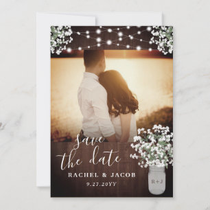 Save The Date Rustique Mason Jar illuminent mariage Enregistrer 