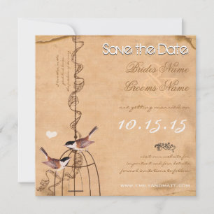 Save The Date Rustique Péché Votre Photo Damassé Cage à Oiseaux