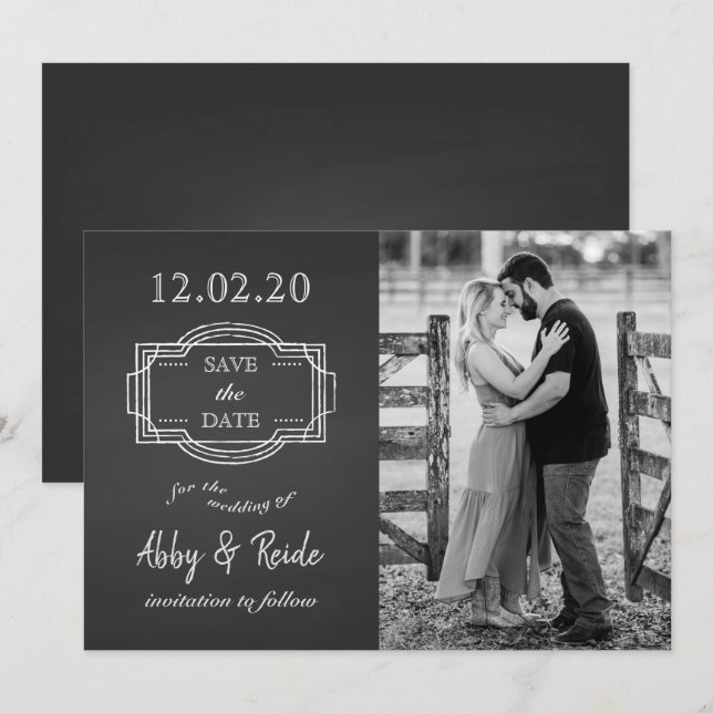 Save The Date Rustique romantique noir & blanc photo Enregistrer (Devant / Derrière)