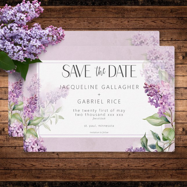 Save The Date Rustique romantique violet & Mariage Lilacs Sage (Rustic Romantic Purple & Sage Lilacs Wedding Save the Date Card)