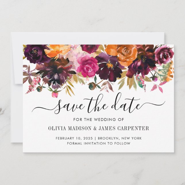 Save The Date Rustique rose Terracotta Bourgogne Rouge Floral Ma (Devant)