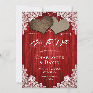 Save The Date Rustique Rouge Burlap Dentelle Mariage Enregistrer