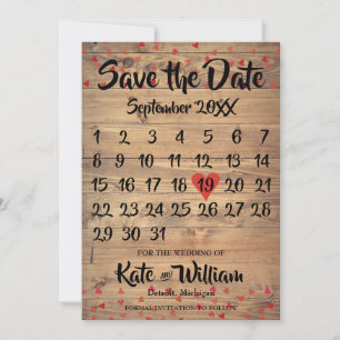 Save The Date Rustique Ruby Red Love Heart Calendrier Enregistre