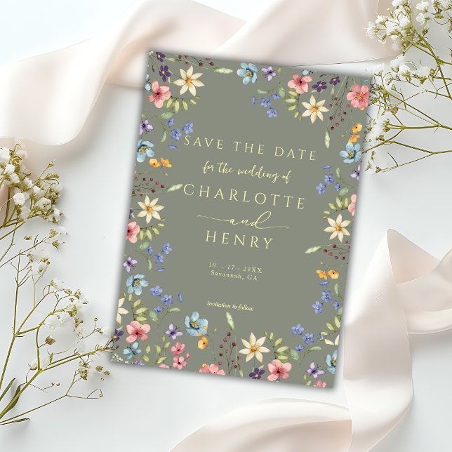 Save The Date Rustique Simple Fleur sauvage Sage Garden Mariage (Créateur téléchargé)