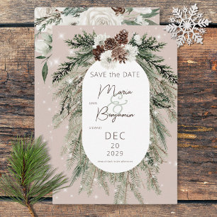 Save The Date Rustique Tan Pine Hiver Mariage étincelant