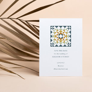Save The Date Rustique Turquoise vert Automne Mariage géométriqu