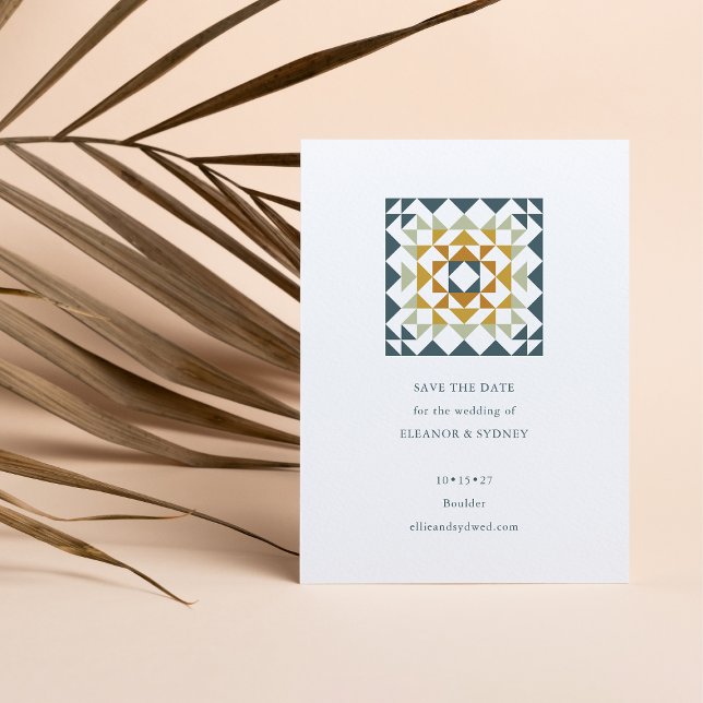 Save The Date Rustique Turquoise vert Automne Mariage géométriqu (Créateur téléchargé)