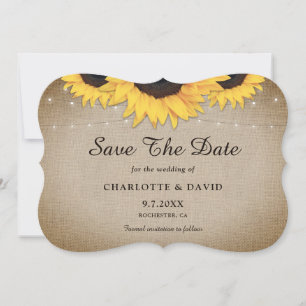 Save The Date Rustique Vintage Burlap Hearts Mariage de tourneso