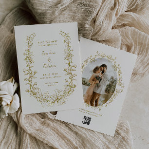 Save The Date Rustique Vintage Floral Line Mariage d'art