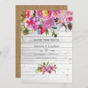 Save The Date Rustique Vintage Pink Peonies Mariage aquarelle