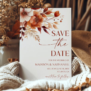 Save The Date Rusty Bourgogne Brown Floral Jardin Mariage