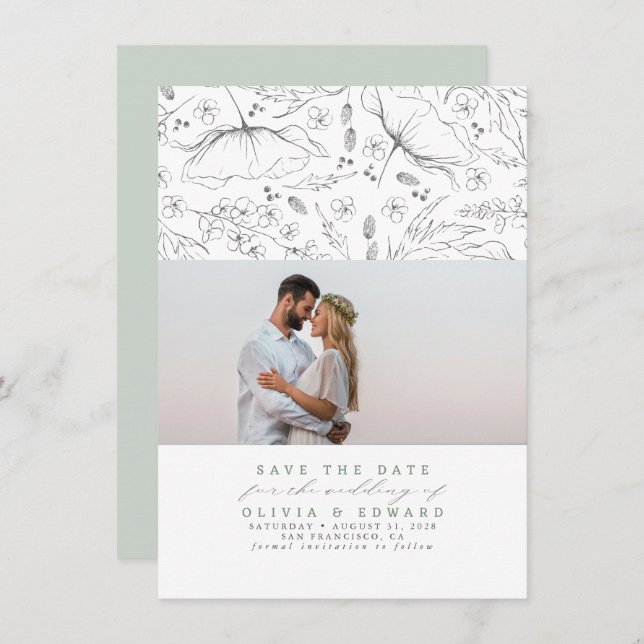 Save The Date Sage à main Fleur sauvage Enregistrer la photo de  (Devant / Derrière)