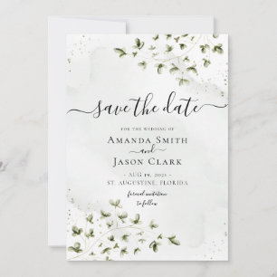 Save The Date Sage Botanique Verdure Foliage Rustique Avec Photo