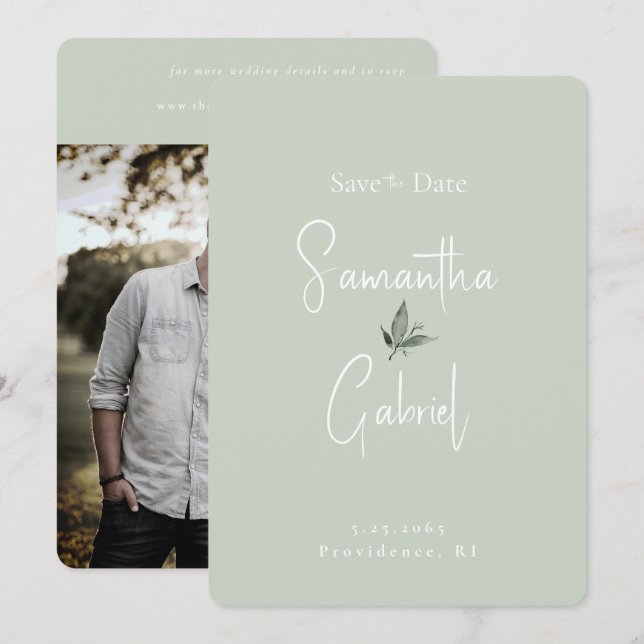 Save The Date Sage Contemporary Photo Wedding Enregistrer la dat (Devant / Derrière)