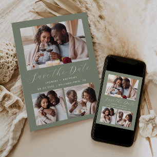 Save The Date Sage de collage minimaliste 3 photos vert