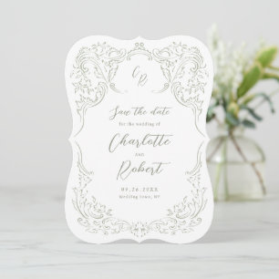 Save The Date Sage esquissé Vintage Mariage de monogramme
