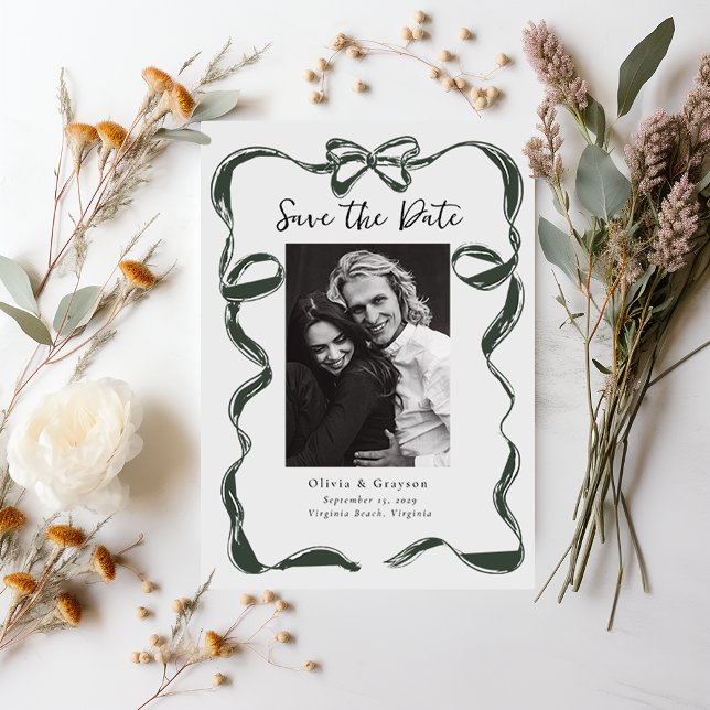Save The Date Sage Fantaisiste Photo  Nœud Épargnez la Date (Whimsical Bow Photo Save the Date )