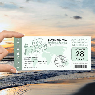 Save The Date Sage Green Boarding Pass Destination Mariage
