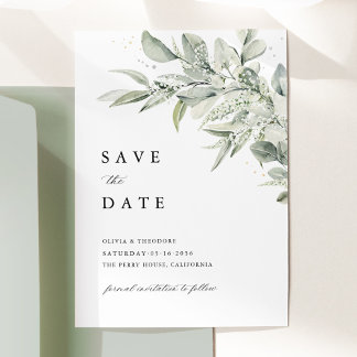 Save The Date Sage Green Botanical Watercolor Elegant Wedding