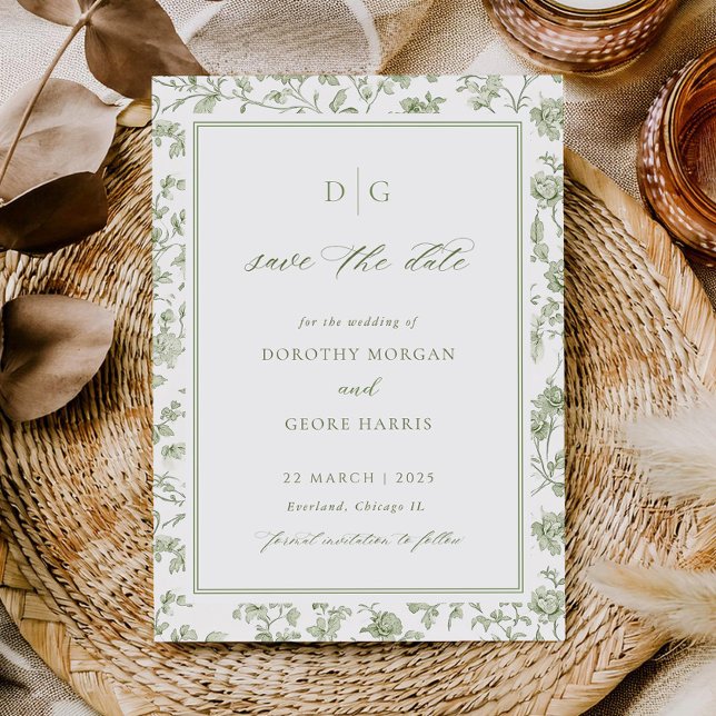 Save The Date Sage Green Chinoiserie Appartement Enregistrer La  (Créateur téléchargé)