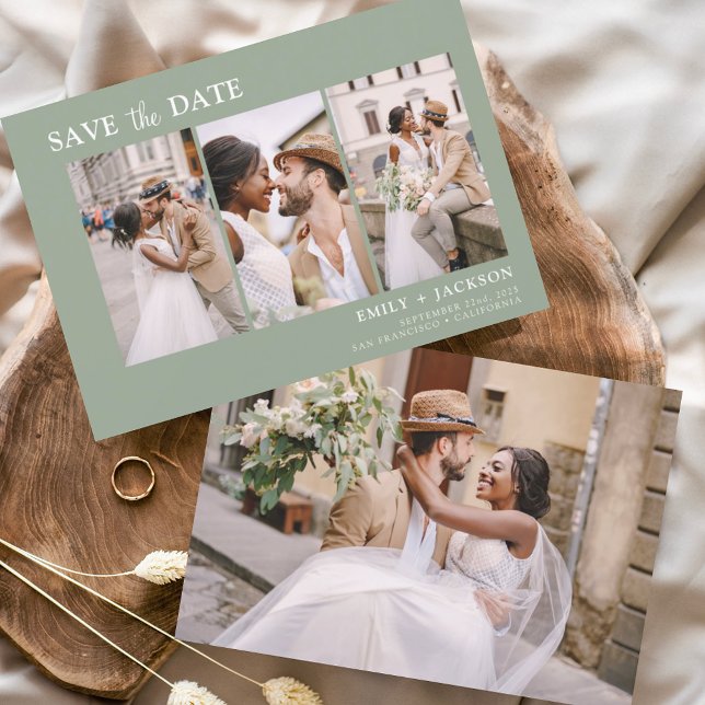 Save The Date Sage Green Enregistrer la date 4 Photo simple (Créateur téléchargé)