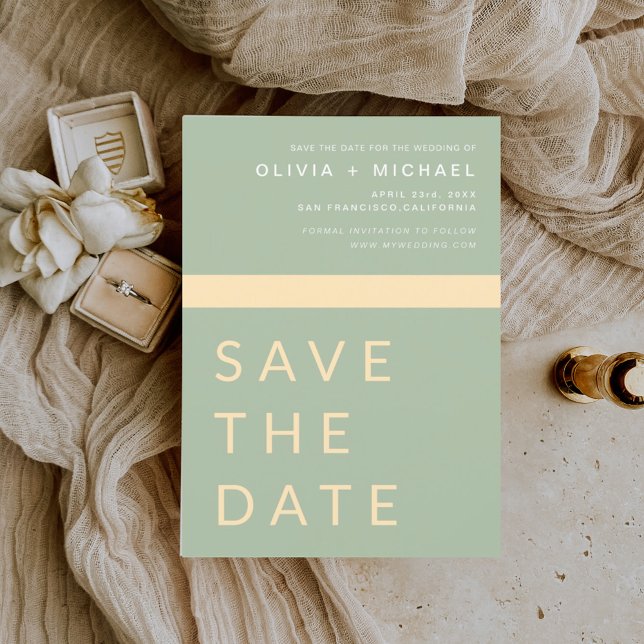 Save The Date Sage Green Enregistrer la date Elegant Gold (Créateur téléchargé)