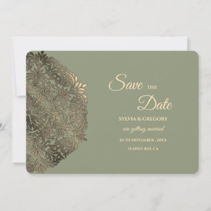 Save The Date Sage Green et Faux Gold Enregistrer la date Elegan