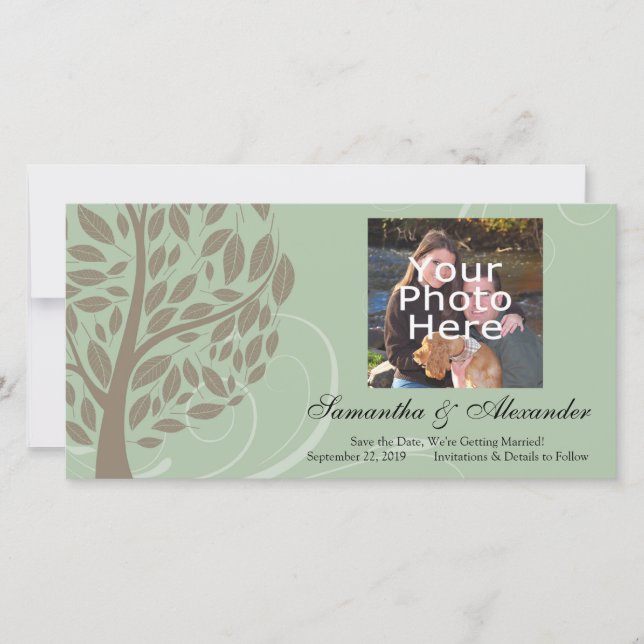 Save The Date Sage Green et Soft Brown Eco Tree (Devant)