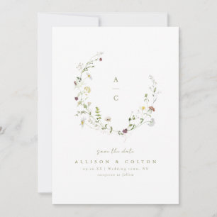 Save The Date Sage Green Fleur sauvage Rustic Boho Mariage monog