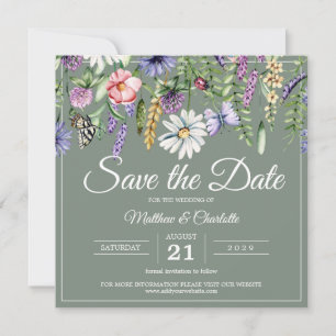 Save The Date Sage Green Fleurs sauvages Boho
