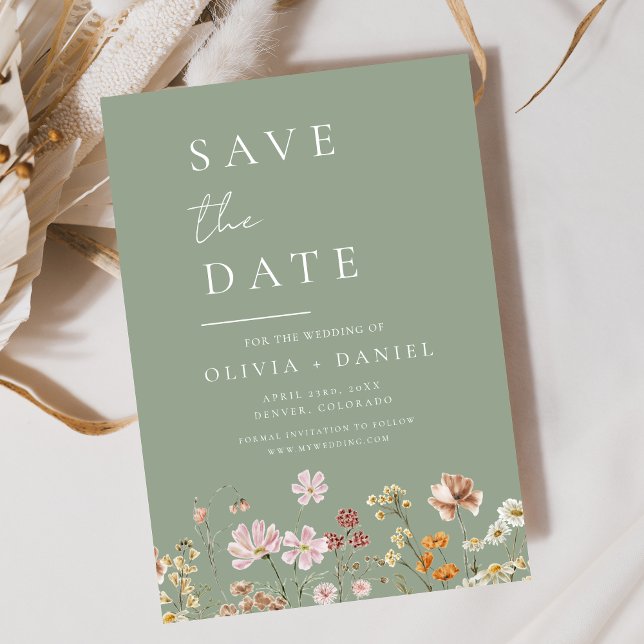 Save The Date Sage Green Fleurs sauvages Boho Enregistrer la dat (Créateur téléchargé)