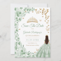 Sage Green Gold Floral Quinceanera