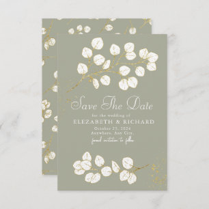 Save The Date Sage Green Gold Green Vert verdure Eucalyptus Feui