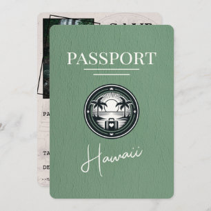 Save The Date Sage Green Hawaii Passeport Enregistrer La Date