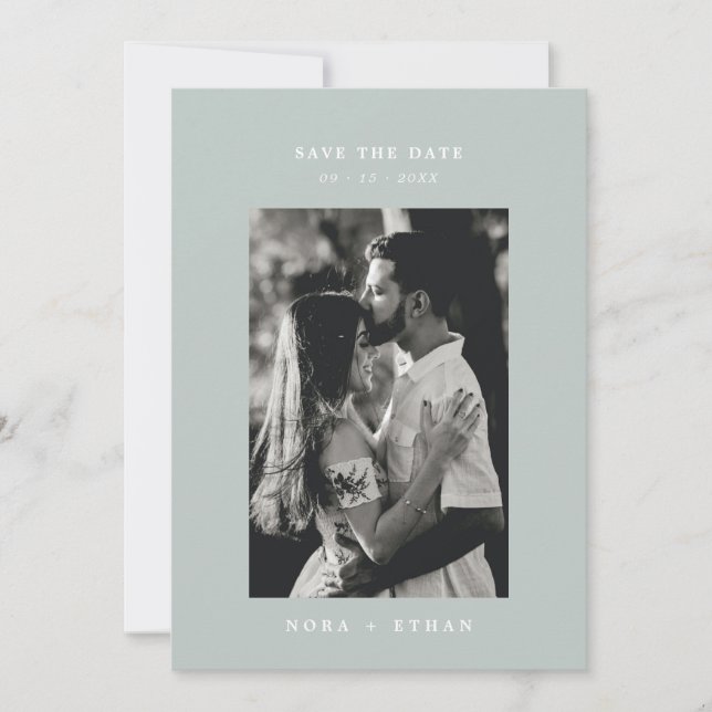 Save The Date Sage Green Line Art Leaf Monogramme Mariage (Devant)