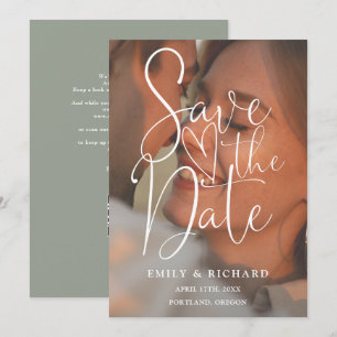 Save The Date Sage Green Mariage Photo Script élégant Code QR