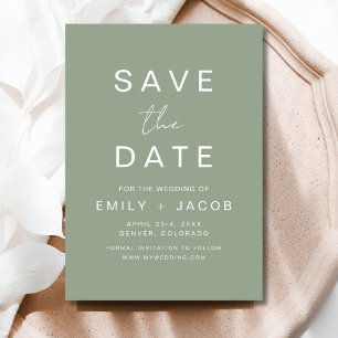 Save The Date Sage Green Minimaliste Mariage Enregistrer la cart