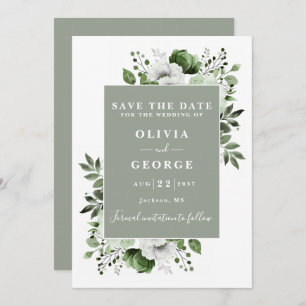 Save The Date Sage Green Moderne Aquarelle Mariage Floral