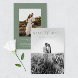 Save The Date Sage Green Moderne Élégant Mariage Photo