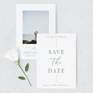 Save The Date Sage Green Moderne Mariage élégant Gras Texte&Phot