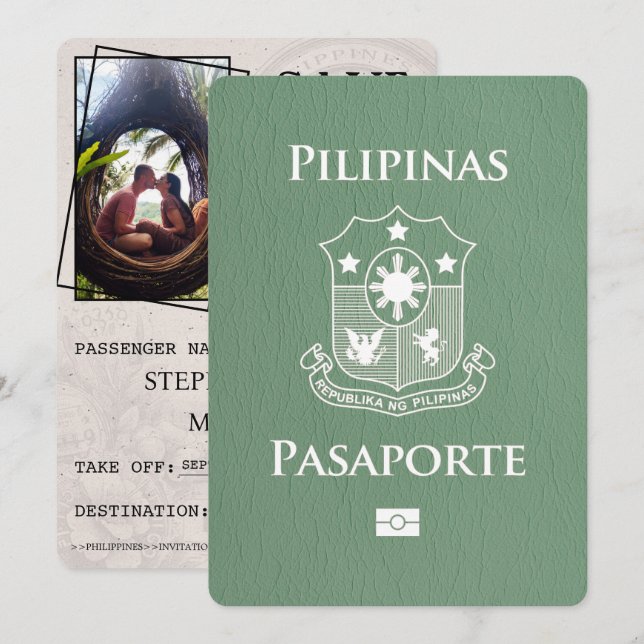 Save The Date Sage Green Philippines Passeport Enregistrer La Da (Devant / Derrière)