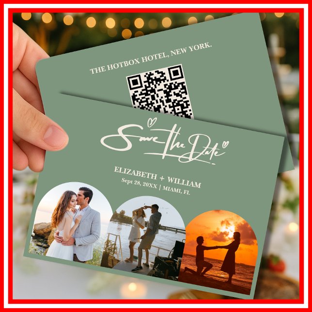 Save The Date Sage Green Photo QR Code Mariage élégant (Créateur téléchargé)
