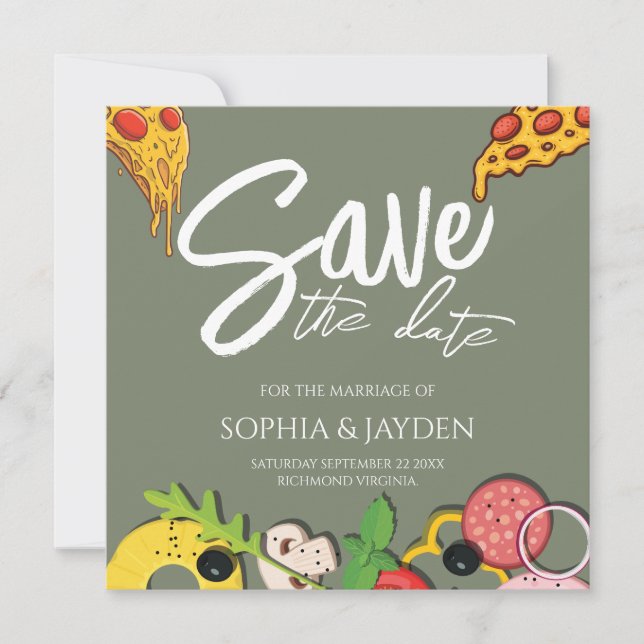 Save The Date Sage Green PIZZA Modern Chic (Front)