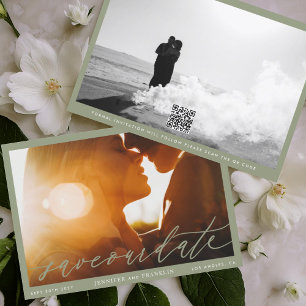 Save The Date Sage Green QR Code encadré Photo Calligraphie